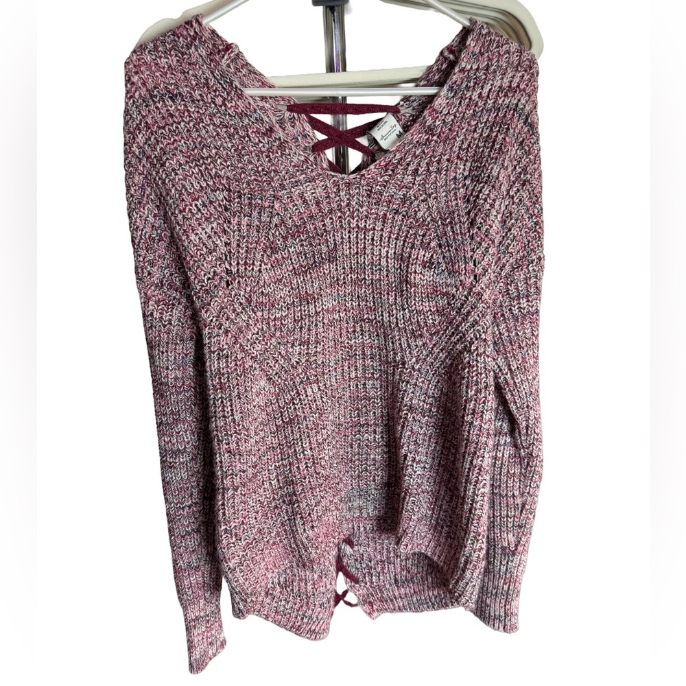 American Rag Cie Marled Maroon Pink Sweater with Lace Back Detail